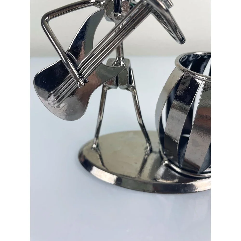 Unique Metal Guitar Player Pen Pencil Holder Desk, Office, Bolts, Music Gift